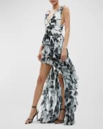 Image 4 of 5: Alice + Olivia Holly Asymmetric Ruffle Maxi Dress