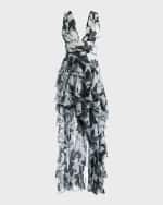 Image 1 of 5: Alice + Olivia Holly Asymmetric Ruffle Maxi Dress