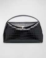 Image 1 of 6: Toteme T-Lock Croc-Embossed Top-Handle Bag