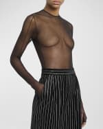 Image 2 of 6: Alex Perry Long-Sleeve Fine Mesh Bodysuit