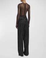 Image 3 of 6: Alex Perry Long-Sleeve Fine Mesh Bodysuit