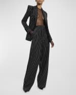 Image 2 of 6: Alex Perry Crystal Pinstripe Velvet Single-Breasted Fitted Blazer