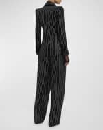 Image 4 of 6: Alex Perry Crystal Pinstripe Velvet Single-Breasted Fitted Blazer