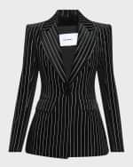 Image 1 of 6: Alex Perry Crystal Pinstripe Velvet Single-Breasted Fitted Blazer