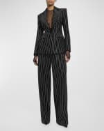 Image 5 of 6: Alex Perry Crystal Pinstripe Velvet Wide-Leg Tailored Trousers
