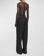 Image 3 of 6: Alex Perry Crystal Pinstripe Velvet Wide-Leg Tailored Trousers