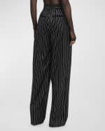 Image 4 of 6: Alex Perry Crystal Pinstripe Velvet Wide-Leg Tailored Trousers