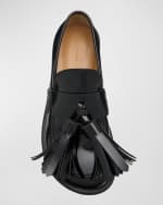 Image 5 of 5: JW Anderson Men's Brushed Leather Maxi-Tassel Loafers