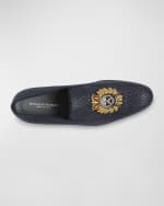 Image 3 of 4: Donald J Pliner Men's Spencer Raffia Crest Logo Loafers