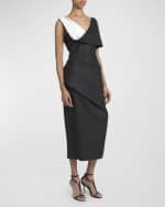 Image 5 of 6: Alexander McQueen Draped Pinstripe Sleeveless Midi Day Dress