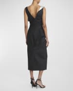 Image 4 of 6: Alexander McQueen Draped Pinstripe Sleeveless Midi Day Dress
