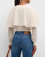 Image 3 of 5: Chloe Silk Georgette Button-Front Blouse with Shawl Overlay