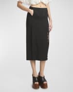 Image 2 of 5: Chloe Soft Twill Midi Skirt with Scalloped Trim