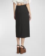 Image 4 of 5: Chloe Soft Twill Midi Skirt with Scalloped Trim