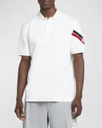 Image 3 of 5: Moncler Men's Stripe-Sleeve Polo Shirt
