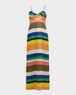 Image 1 of 6: Cala de la Cruz Apia Multicolor Stripe Sleeveless Linen Maxi Dress