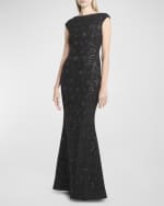 Image 5 of 6: Talbot Runhof Black Iris Paillette Tweed Trumpet Gown