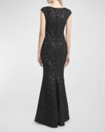 Image 3 of 6: Talbot Runhof Black Iris Paillette Tweed Trumpet Gown