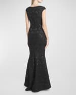 Image 4 of 6: Talbot Runhof Black Iris Paillette Tweed Trumpet Gown