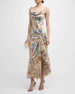 Image 2 of 6: Cinq a Sept Ciara Floral Silk Sleeveless Ruffled Flounce Midi Dress