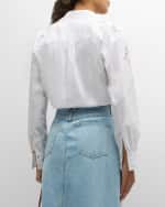 Image 5 of 6: Cinq a Sept Marianna Cutout Embroidery Collared Tie-Front Top