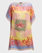 Image 1 of 5: Etro Foulard Engineered-Print Silk Mini Poncho Dress