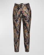 Image 1 of 6: Etro Floral Brocade Slim-Leg Ankle Pants