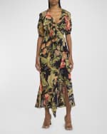 Image 2 of 6: Etro Idillium Floral Silk Georgette Ruffle Midi Wrap Dress