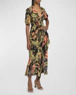 Image 5 of 6: Etro Idillium Floral Silk Georgette Ruffle Midi Wrap Dress