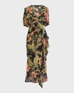 Image 1 of 6: Etro Idillium Floral Silk Georgette Ruffle Midi Wrap Dress