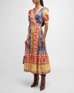 Image 5 of 6: Etro Wallpaper Puff-Sleeve Flounce-Hem Midi Dress