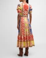 Image 3 of 6: Etro Wallpaper Puff-Sleeve Flounce-Hem Midi Dress