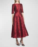 Image 2 of 6: Talbot Runhof Ruffles Jacquard Fit-Flare Midi Dress