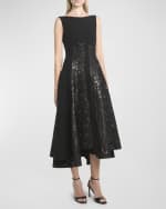 Image 2 of 6: Talbot Runhof Mixed-Media Black Iris Tweed Paneled Midi Dress