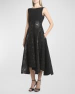 Image 5 of 6: Talbot Runhof Mixed-Media Black Iris Tweed Paneled Midi Dress