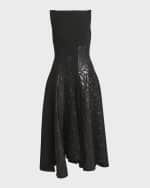Image 1 of 6: Talbot Runhof Mixed-Media Black Iris Tweed Paneled Midi Dress