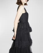 Image 5 of 5: Huishan Zhang Caitlin Tiered-Ruffle Swiss Dot Tulle Gown