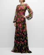 Image 2 of 6: Naeem Khan Sequined Floral Lace Long-Sleeve Gown