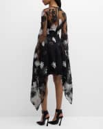 Image 3 of 6: Naeem Khan Floral Lace Cascading-Sleeve Dress