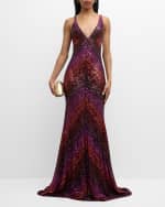 Image 2 of 6: Naeem Khan Plunging Sequined Cowl Backless Gown