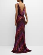 Image 3 of 6: Naeem Khan Plunging Sequined Cowl Backless Gown