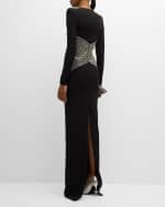 Image 3 of 6: Naeem Khan Beaded-Waist Long-Sleeve Crepe Gown