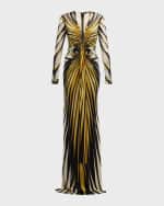 Image 1 of 6: Roberto Cavalli Long Printed Knot-Front Gown