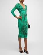 Image 5 of 6: Roberto Cavalli Plunging Claw U-Ring 3/4-Sleeve Midi Dress