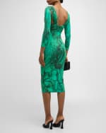 Image 3 of 6: Roberto Cavalli Plunging Claw U-Ring 3/4-Sleeve Midi Dress