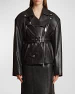 Image 1 of 5: Khaite Fabbie Belted Leather Moto Jacket