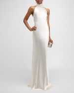 Image 5 of 6: Ralph Lauren Chilton Stretch Satin Sleeveless Halter Gown