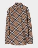 Image 1 of 5: Burberry Check Long-Sleeve Button-Down Shirt