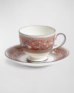 Image 1 of 5: Wedgwood Florentine Salmon Teacup & Saucer, 6.1 oz.