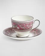 Image 1 of 5: Wedgwood Florentine Fuchsia Teacup & Saucer, 6.1 oz.